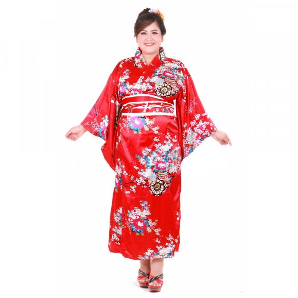 Plus Size Damen Yukata Kimono Geisha Kostuem Sakura Rot XKPS048-1.jpg