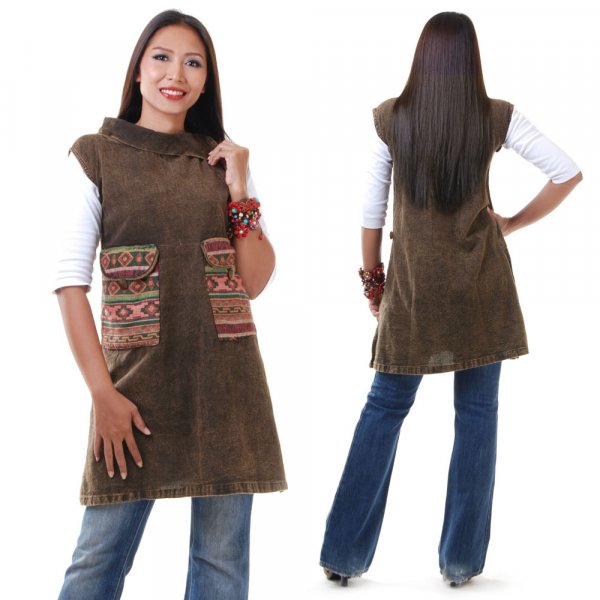 Hippie Tunika Longshirt Braun