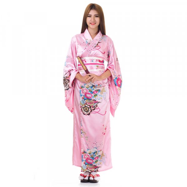 Damen Yukata Kimono Geisha Kostuem Sakura Rosa XK61-1.jpg