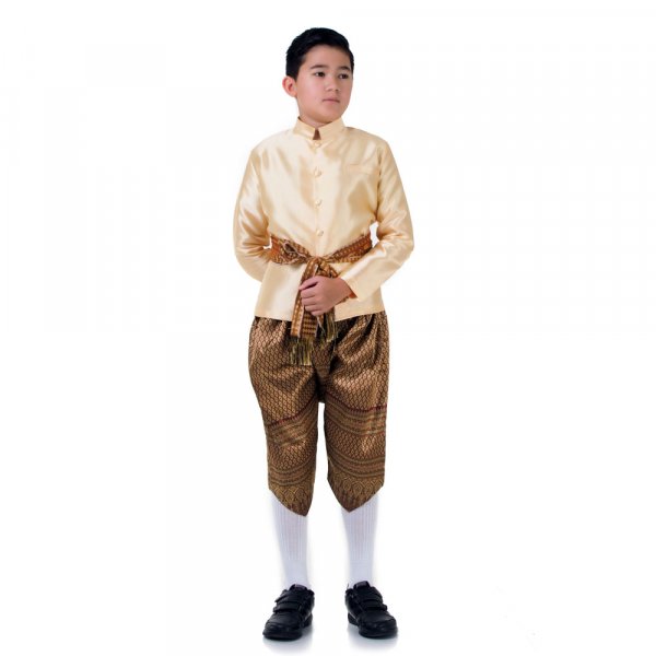 Traditionelles Thai Jungen Kostüm Love Destiny Shirt Gold Haremshose Weinrot THAI297-1.jpg