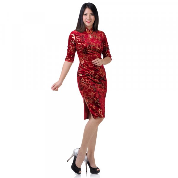 China Qipao Kleid Weinrot
