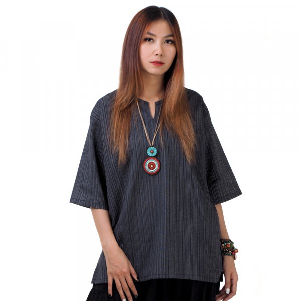 Thai Damen Fisherman Shirt mit Nadelstreifen