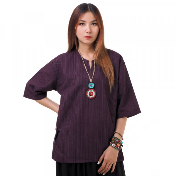 Thai Damen Fisherman Shirt mit Nadelstreifen