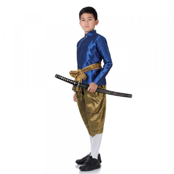 Traditionelles Thai Jungen Kostüm Love Destiny Shirt Blau Haremshose Braun THAI270-2.jpg