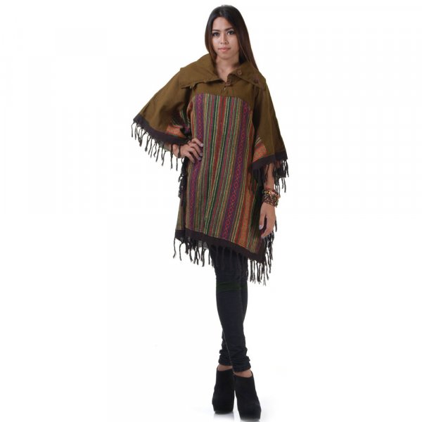 Hippie Goa Patchwork Poncho Grün