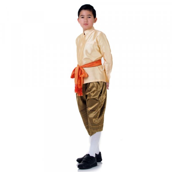 Traditionelles Thai Jungen Kostüm Love Destiny Shirt Gold Haremshose Braun TAI296-1.jpg