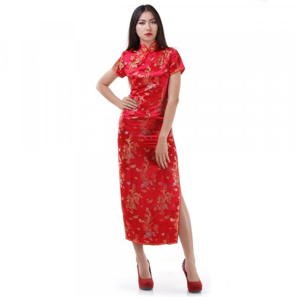 Langes China Qipao Kleid Phoenix