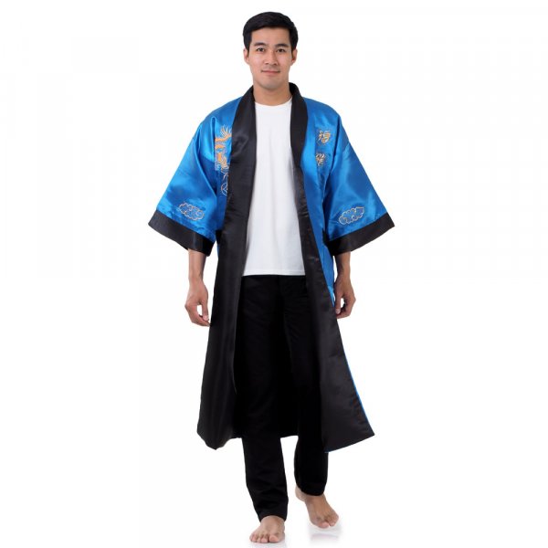 leichter Bademantel Drachenmotiv ZUEVI Herren-Kimono mit langen Ärmeln aus Satin 
