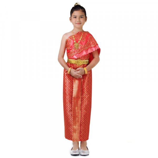 Traditionelles Thai Kleid und Prinzessin Kostuem fuer Maedchen Rot THAI248-1.jpg