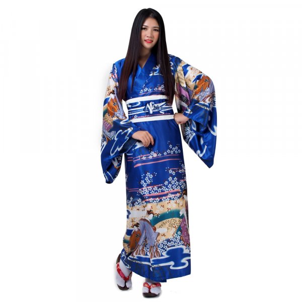 Damen Geisha Yukata Kimono Blau 1