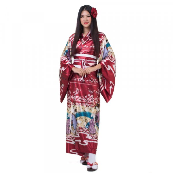 Damen Geisha Yukata Kimono Weinrot 1