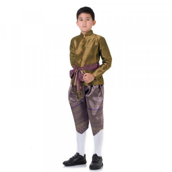 Traditionelles Thai Jungen Kostüm Love Destiny Shirt Braun Haremshose Lila THAI275-1.jpg
