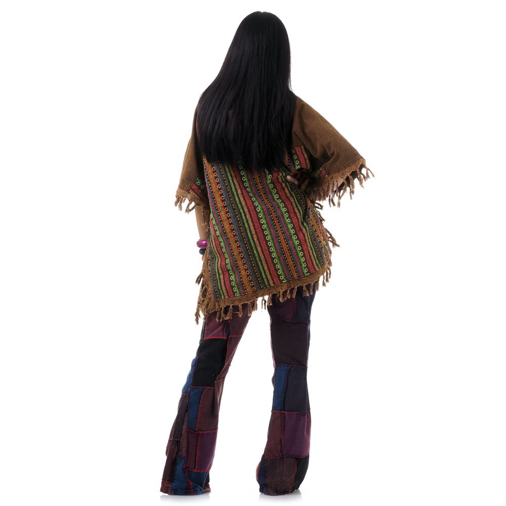 Braun Damen Hippie Poncho Mit Patchwork Aztekenmuster Princess Of Asia Mode Fashion Aus Asien