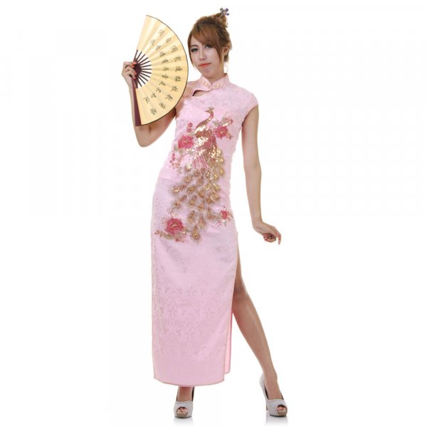 Langes chinesisches Qipao Pailletten Kleid