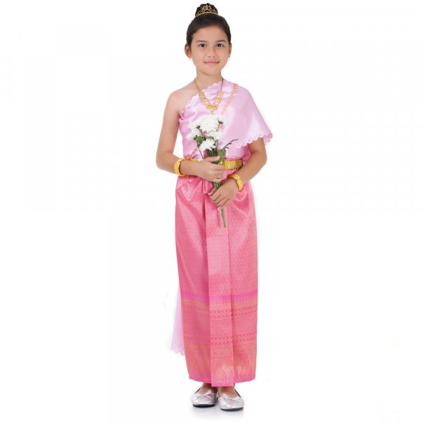 Traditionelles Thai Kleid und Prinzessin Kostuem fuer Maedchen Rosa THAI316-1.jpg
