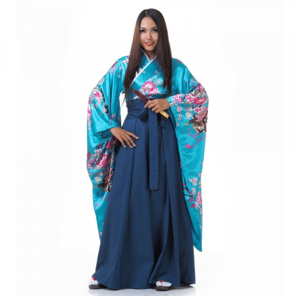 Geisha Kimono Kostüm Shizu Türkis Blau 1