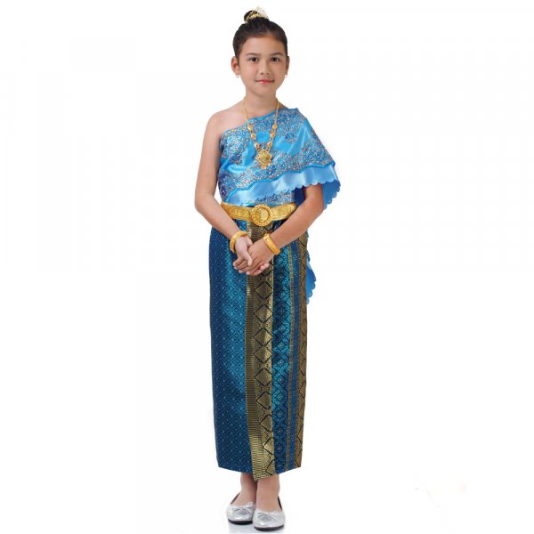 Traditionelles Thai Kleid und Prinzessin Kostuem fuer Maedchen Tuerkis THAI247-1.jpg Traditionelles Thai Kleid und Prinzessin Kostuem fuer Maedchen Tuerkis THAI247-1.jpg