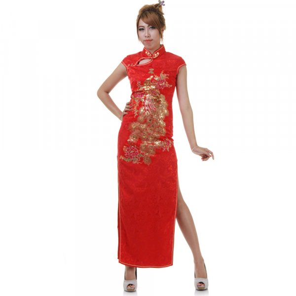 Langes chinesisches Qipao Pailletten Kleid