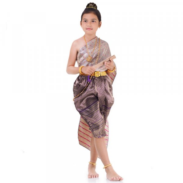 Traditionelles Thai Outfit und Prinzessin Kostuem fuer Maedchen Lila Braun THAI311-1.jpg