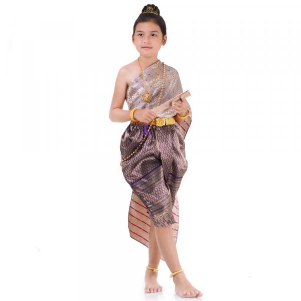 Traditionelles Thai Outfit und Prinzessin Kostuem fuer Maedchen Lila Braun THAI311-1.jpg Traditionelles Thai Outfit und Prinzessin Kostuem fuer Maedchen Lila Braun THAI311-1.jpg
