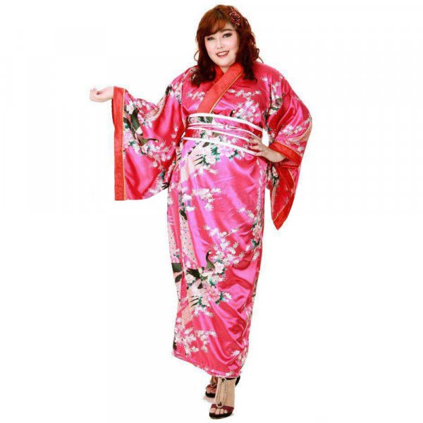 Plus Size Damen Yukata Kimono Geisha Kostuem Kujaku Pink XKPS014-1.jpg