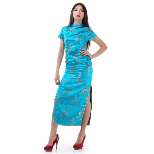 Langes China Qipao Kleid Phoenix