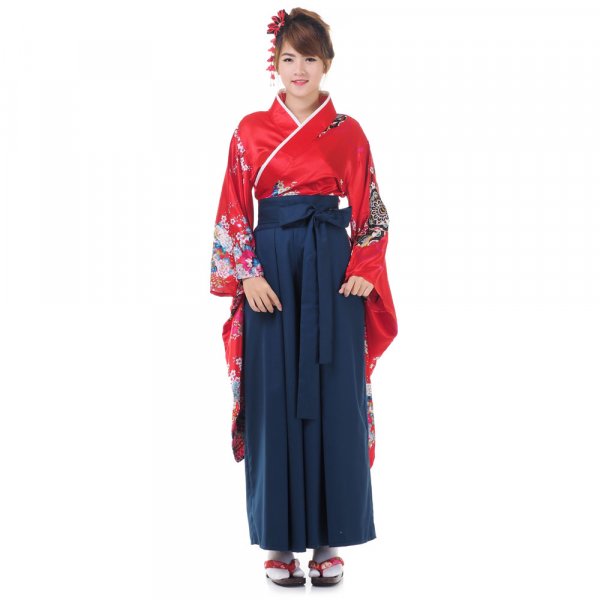 Geisha Kimono Kostüm Shizu Rot Blau 1
