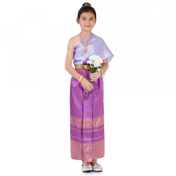 Traditionelles Thai Kleid und Prinzessin Kostuem fuer Maedchen Violett THAI317-1.jpg
