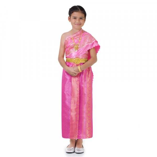 Traditionelles Thai Kleid und Prinzessin Kostuem fuer Maedchen Pink THAI250-1.jpg