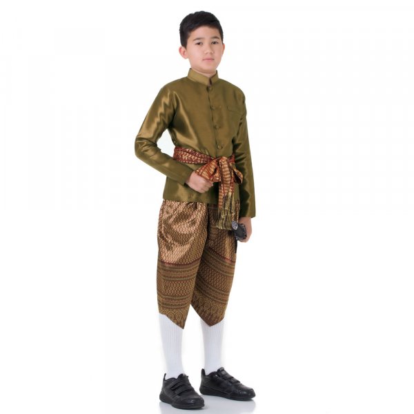 Traditionelles Thai Jungen Kostüm Love Destiny Shirt Braun Haremshose Weinrot THAI274-1.jpg